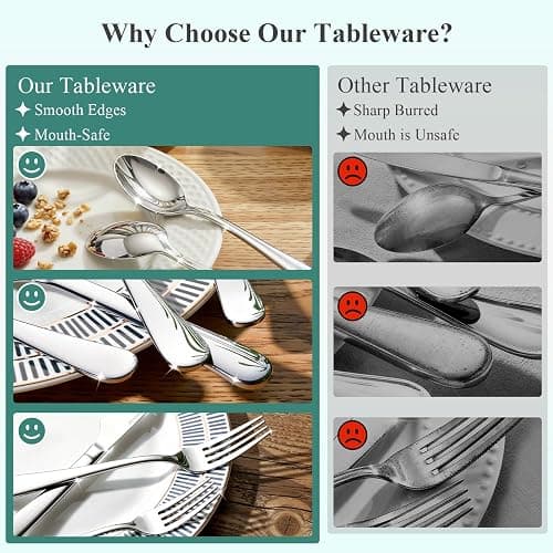 Csoravist 49-Piece Silverware Set with Bamboo Organizer for 8, Heavy-Duty Stainless Steel Flatware Set with Steak Knives, Rust-Proof & Mirror Polished, Dishwasher Safe(organizer is only for packaging) thumbnail 5