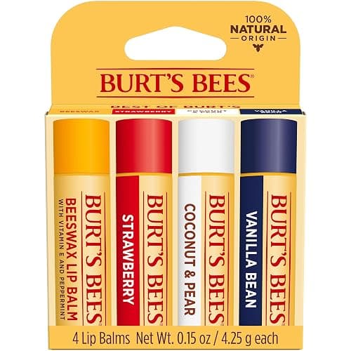 Burt's Bees Lip Balm, Beeswax, Strawberry, Coconut and Pear, and Vanilla Bean Pack, With Responsibly Sourced Beeswax, Tint-Free, Natural Lip Treatment, 4 Tubes, 0.15 oz. thumbnail 8