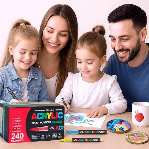 Astriscribe 240 Acrylic Paint Markers, Soft Brush Tip Acrylic pens for Rock Painting, Wood, Stone, Glass, Canvas, Fabric, Ceramic - Water Based Acrylic Markers Pens thumbnail 7
