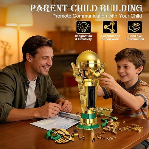 Soccer Trophy Building Set for Kids 8+ (446 Pieces) – STEM Golden Football Cup Model with Opening Sphere & Hidden Mini Balls – Collectible Display for Home Office Desk, Birthday Gift for Sports Fans thumbnail 4