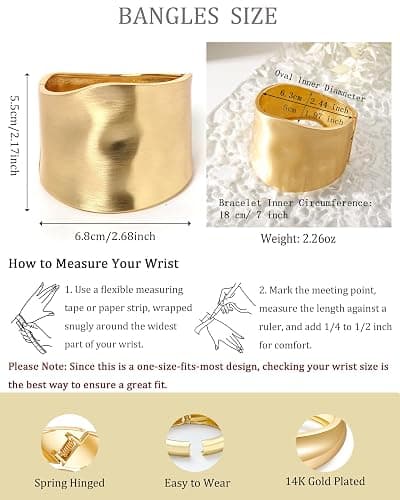 AYWFCBF Bangle Bracelets for Women | 14K Gold Plated Trendy Wide Bracelets | Hinged Arm Cuff Bangles Chunky Bracelet for Women thumbnail 7