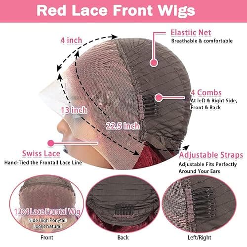 METDIO 99J Burgundy wig human hair 13x4 body wave lace front wigs human hair 180 Density Pre Plucked Glueless Wine red colored lace front wig for Women 26inch thumbnail 2
