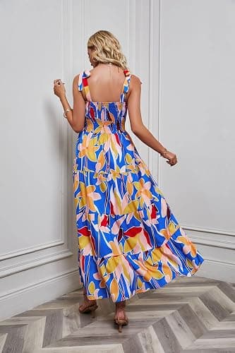 kinstell Women's Summer Boho Spaghetti Strap Square Neck Ruffle Casual Flowy Long Dress Beach Swing Party Maxi Dress thumbnail 3
