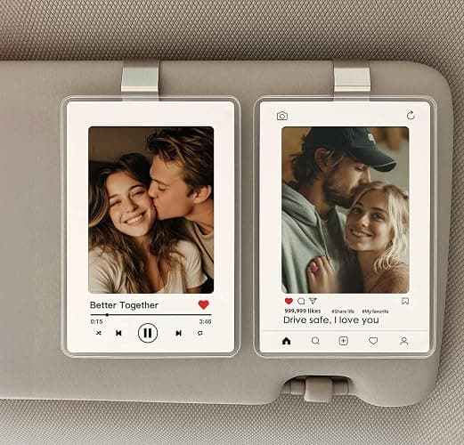 Valentine’s Day Gift for Him Her, 2 Pack Personalized Car Visor Photo Clip, Custom Couple Picture Holder, 2 Acrylic Frames + 5 Mats, No Adhesive Snap-Lock Clip, Heat-Resistant Car Keepsake (Couple) thumbnail 2