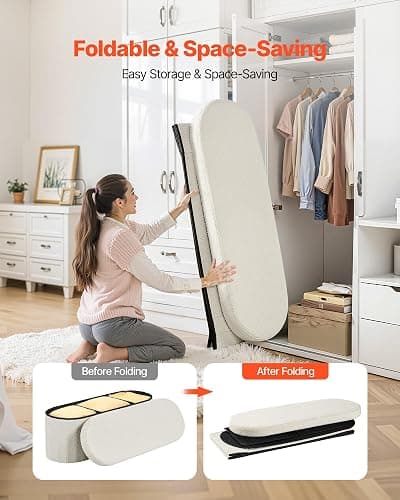 VEVOR Oval Storage Ottoman Bench, Foldable Teddy Fleece End of Bed Bench, Folding Upholstered Bed Ottoman Chest with Large Storage Space, Supports 660 lbs, for Living Room, Bedroom, Entryway, Beige thumbnail 6