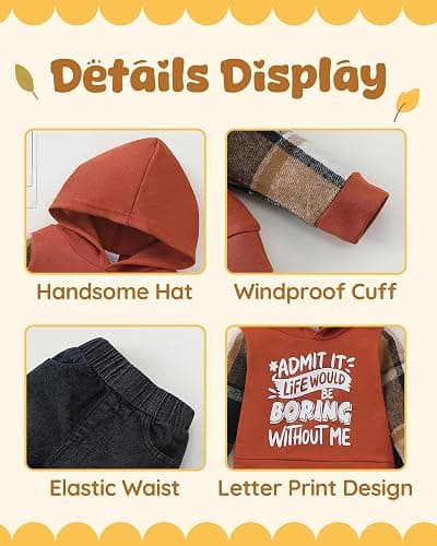 NZRVAWS Toddler Baby Boy Clothes Letter Printed Plaid Hoodie Shirt Denim Ripped Jean Pants Infant Fall Winter Outfits 6M-8T thumbnail 4