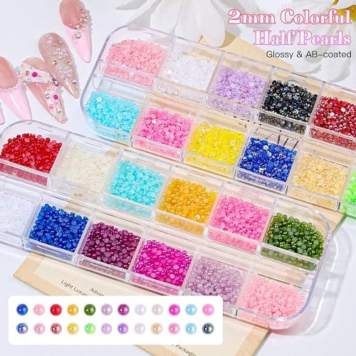 6 Boxes 2mm Nail Art Rhinestones for Bedazzling Kit, Mixed-Color Small Jelly Clear AB Rhinestones Decoration Flatback Pearls Nail Accessories with Tweezers and Brush for Nails DIY Tumblers Face Makeup thumbnail 3