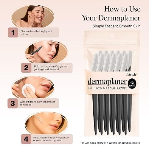 Kitsch Dermaplane Razor for Women Face – Face Razors for Women & Men, Eyebrow Trimmer & Face Shaver – Exfoliating Facial Razor & Skin Care Tool for Smoother Skin - Black, 12 pcs thumbnail 7