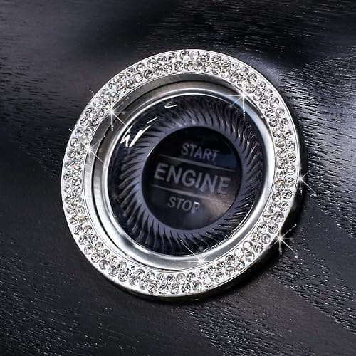 ToBeQueen Car Bling Ring Crystal Car Stickers Rings Womens Car Decals,2Pcs Push Start Button Bling Ignition Ring Sticker,Bling Car Interior Accessory for Women,Silver thumbnail 5