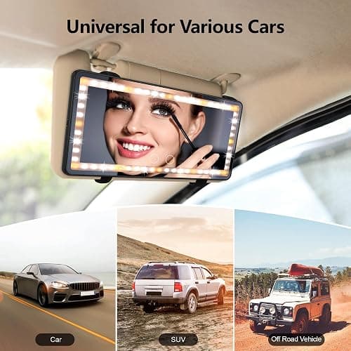 Xinlykid Car Sun Visor Vanity Mirror Rechargeable with 3 Light Modes & 60 LEDs for Car Truck SUV Rear View with Dimmable Touch Screen, Mirror Accessories for Women Girl (Black) - Black thumbnail 6