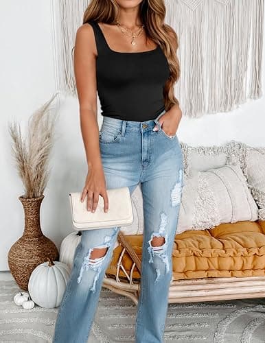 Zeagoo Women's Square Neck Double Lined Tank Tops Cute Summer Tops Slim Fit Basic Sleeveless Shirts thumbnail 3