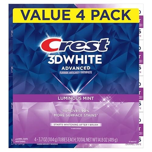 Crest 3D White Advanced Luminous Mint Teeth Whitening Toothpaste, Crest Toothpaste, 3.7 oz Pack of 4 - Helps Remove Surface Stains, Whitens Teeth, Strengthens Tooth Enamel, Protects Against Cavities thumbnail 12