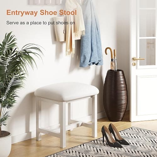 WBKATN White Vanity Stool, Small Vanity Chair, Cute Makeup Bench Seat with Leather Cushioned, Desk Stools for Bedroom, Bathroom, Entryway, Living Room, Office thumbnail 5
