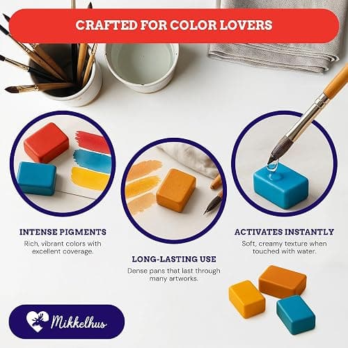 Mikkelhus Watercolour Paint Set - 50 Colours in Metal Box with Brush & Watercolour Paper | Watercolour Painting Set for Travel, Beginners & Artists thumbnail 4