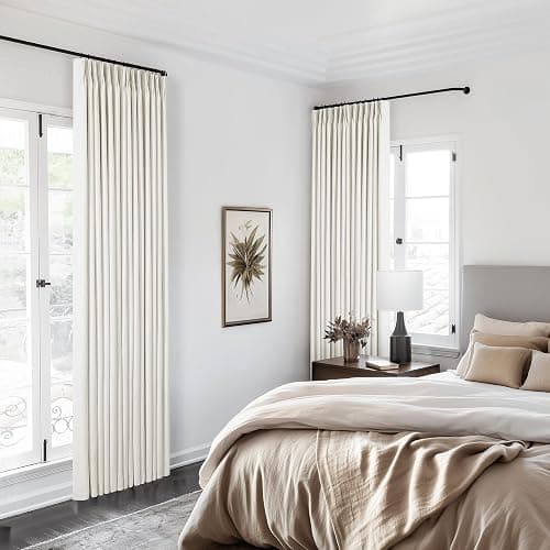 90 Inch Pinch Pleated Linen Blackout Curtains 2 Panels for Living Room Cream Natural 100% Black Out Curtains 90 Inches Long Pinch Pleat Dual Layer Drapes Birch Ivory Drapes for Dining Bedroom Office thumbnail 8