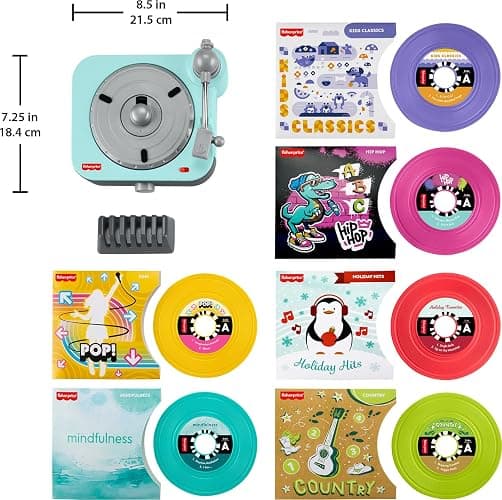 Fisher-Price Musical Toy Deluxe Rockin’ Record Player Pretend Turntable with 6 Albums for Preschool Play Plus Bonus Exclusive Holiday Album Kids Ages 3+ Years (Amazon Exclusive) thumbnail 2