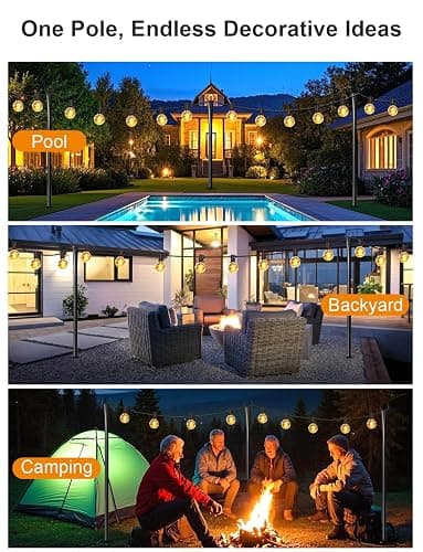 4 Pack String Light Poles for Outside, Thickened Metal Christmas Lights Hanger Pole Outdoor with Fork, Lighting Hanging Post Accessories for Patio Decor Garden Backyard Yard Outside Decorations thumbnail 2