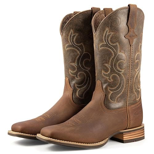 Palitutu Cowboy Boots for Women, Western Cowgirl Boots Genuine Leather hand-embroidered with patterns Mid Calf Chunky Heel for Country Concert Party Women Boots - Image 1
