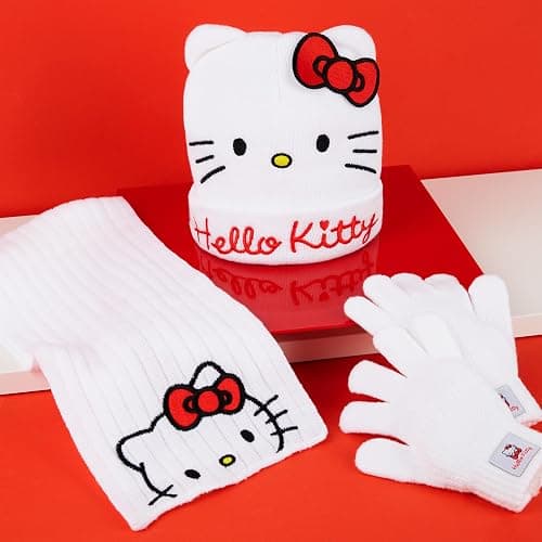 Hello Kitty Winter Accessories Set for Girls Teenagers, Cosy 3 Piece Beanie Scarf and Gloves Set - Gifts for Girls thumbnail 5