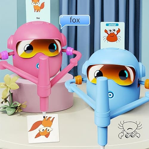 Drawing Robot for Kids - Includes 100 Word Cards and Drawing Pen, Montessori Educational Toys, Interactive Learning Robot for 3 4 5 6 7 8 9 10 Years Old for Boys and (Blue) thumbnail 2