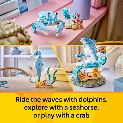 LEGO Creator 3in1 Sea Animals: Beautiful Dolphins Toy - Sea Animal Figure Transforms into a Seahorse or Crab - DIY Room Decor Idea - Creative Gift for 9+ Year Old Girls & Boys - 31385 thumbnail 4