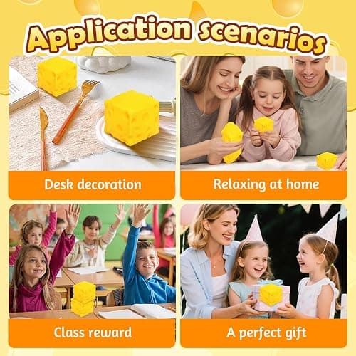 Audasi 2Pcs 5cm Unbreakable Cute Toys Stress Ball Cheese Block Sensory Toy Relieves Stress for Kids And Adults thumbnail 6