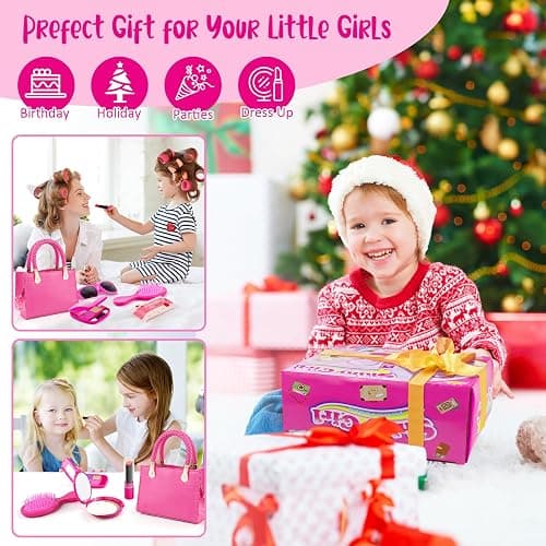 Little Girl Purse with Pretend Makeup for Toddlers, 49PCS Kids Play Purse Set - Princess Toy Accessories, Pretend Play Headset Wallet Phones Sunglasses Keys Credit Cards Birthday Gift for Girls Age 3+ thumbnail 6