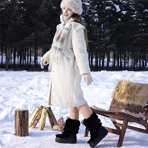ZHENAIYISHENG Furry Faux Fur Boots for Women - Fuzzy Winter Snow Boots - Fluffy Black White Pink Fur Boots - Lace-up Mid-Calf Water-Resistant Platform Boots thumbnail 3