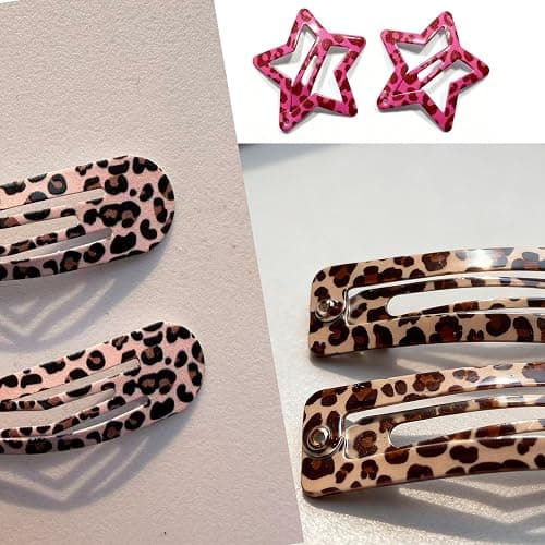 LuminaVibe 24PCS Y2K Retro Animal Print Metal Hair Clips, Assorted Star Waterdrop Rectangle Non-Slip Barrettes, Leopard & Zebra Print Pink Hair Pins for Women Girls thumbnail 6