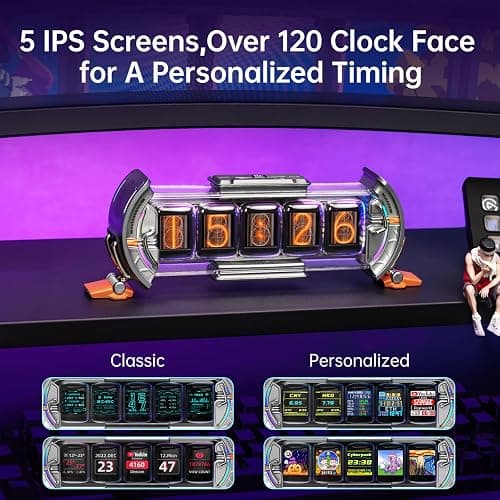Divoom Times Gate - Cyberpunk Gaming Setup Digital Alarm Clock, Smart APP, WiFi Connect, RGB LED Display, Personalized Financial & Bitcoin Dashboard, Pixel Art for Gaming Room & Office Decor, Silver thumbnail 2