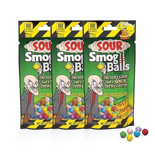 TOXIC WASTE - Sour Smog Balls - Crunchy & Chewy Sour Balls - Lime, Cherry, Strawberry, Lemon, Blue Raspberry, & Grape Flavors - 3 oz. Bags - 3-Pack - Image 1