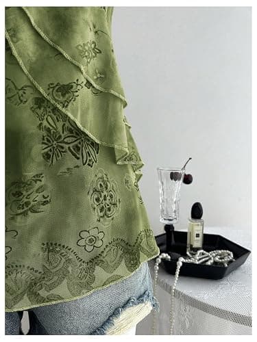 Verdusa Women's Y2k Top Cute Babydoll Tank Tops Floral 2000s Clothing Going Out Mesh Camisole Whimsical Clothes thumbnail 5