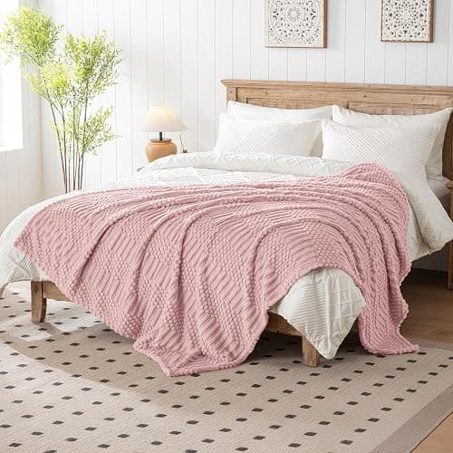 Pink Throw Blanket - Soft & Fluffy Fleece, Cute & Aesthetic, Perfect for Sofa, Couch, Chair, Bed, Living Room & Bedroom, All-Season Use, Plush & Cozy Decorative Blanket 50x60 thumbnail 3