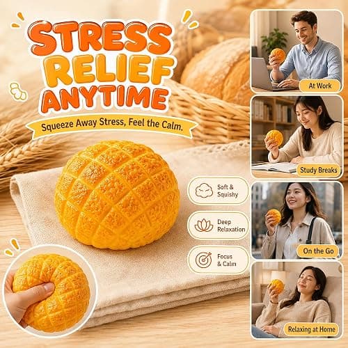 Crunchy Pineapple Bun Squishy, Slow Rising ASMR Squeeze Fidget Toy | Soft Squishy with Crunchy Sensory Feedback, 3.54in Palm Size for Desk, Study Breaks, Travel, Display, Ideal Gift for Adults thumbnail 6