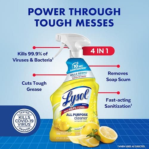 Lysol All Purpose Cleaner Spray, Multi-Purpose Disinfecting Spray, Kitchen & Bathroom Cleaner, Lemon Breeze Scent, 32 Fl Oz - Lemon Breeze - 32 Fl Oz (Pack of 1) thumbnail 2