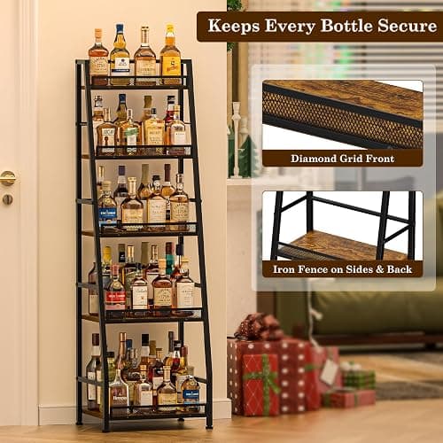 5-Tier Trapezoid Liquor Stand for Home Bar, Large-Capacity Liquor Cabinet Bar for Home, Stepped Wine Rack Freestanding Floor for Whiskey, Corner Wine Bottle Display Shelf with Fences for Living Room thumbnail 5