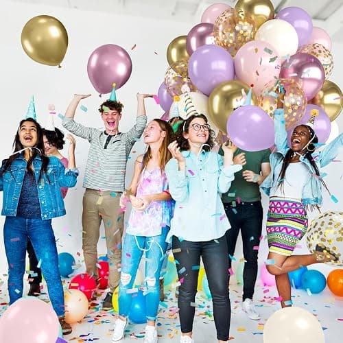 Pink and Purple Balloons,12 Inch Metallic Pink Light Purple White and Gold Baloons with Confetti Balloon for Girls Birthday Baby Shower Wedding Bridal Shower Party Decorations thumbnail 2