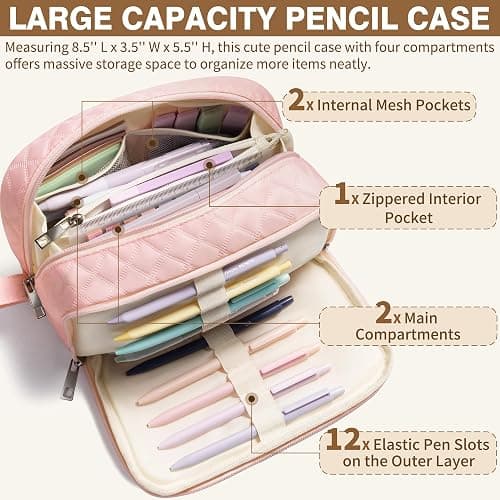 62PCS Aesthetic School Supplies with Cute Pencil Case, Pastel Highlighters Black Ink Gel Pens Mechanical Pencils Kit, Back to School Supplies College Essentials Preppy Stationary Set for Student Girls - Pink thumbnail 4