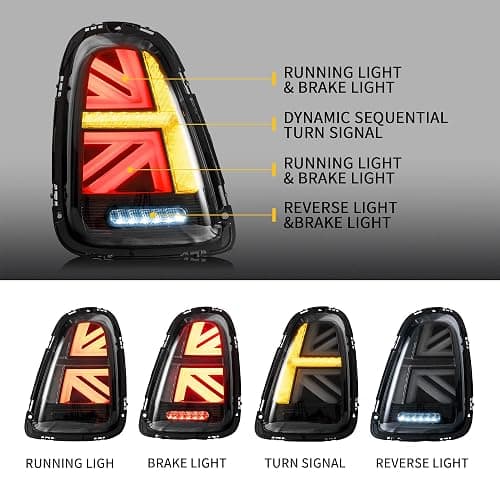 YUANZHENG LED Union Jack Smoked Tail Lights Compatible For 2007-2013 BMW Mini Cooper R56 R57 R58 R59 Rear Lamp assembly, Not For F Series & Cooper Clubman thumbnail 2