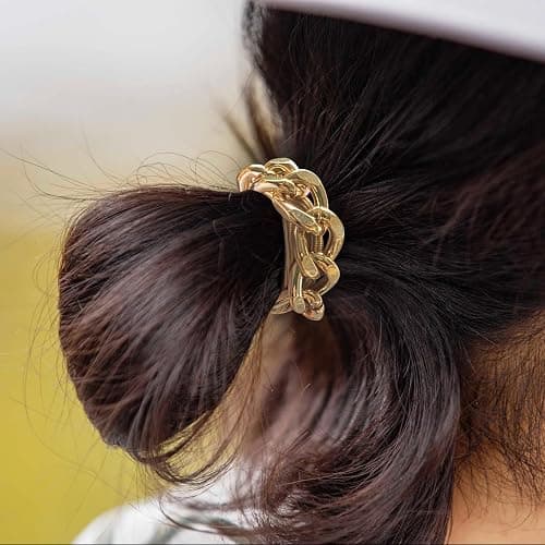 Bracelet Hair Ties for women - Ponytail Holders - Cute Hair Accessories with Gold Jewelry - Handmade Soft Elastic No Damage Scrunchies - Khaki thumbnail 5