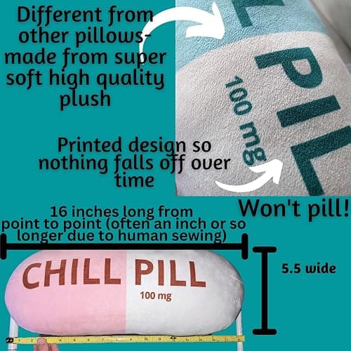 MRJ Products Chill Pill Pillow - Cervical Neck Pillow, Calming Corner Classroom Must Haves Bolster Throw Pillows, College Dorm, Boho Classroom Decor, Funny Lumbar Support, Home Office Preppy Stuff thumbnail 2