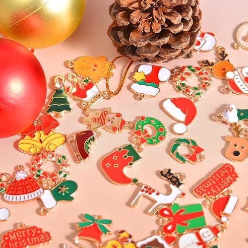 stino 140Pcs Paired Christmas Metal Charms for Jewelry Making, with 200Pcs loops & 50Pcs Earring Hooks, for Necklace Earrings Bracelet Crafts thumbnail 7