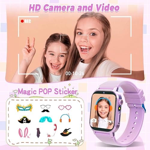 Phyulls Kids Smart Watches Girls with 32 Puzzle Games, HD Camera, Pedometer | 1.69" TouchScreen Watch for Kids, Alarm, Music, Audiobooks, Flashlight,12/24 Hr, Birthday Gifts for Girls Ages 5-12, Purple thumbnail 3