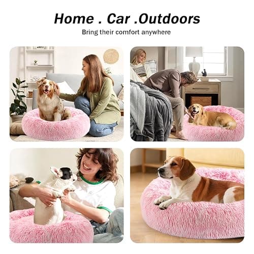 NOYAL Calming Donut Dog Bed for Small to Medium Dogs & Cats - Plush Faux Fur Anti-Anxiety Pet Bed with Machine Washable Cover & Non-Slip Base thumbnail 6