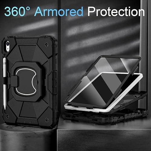 Auizotl Case for iPad (A16) 11th/10th Generation 2025/2022,360° Rotating Stand iPad Case 10th Generation with Screen Protector Pencil Holder,Heavy Duty Shockproof i Pad 11.0/10.9 Inch Cover,Black thumbnail 2