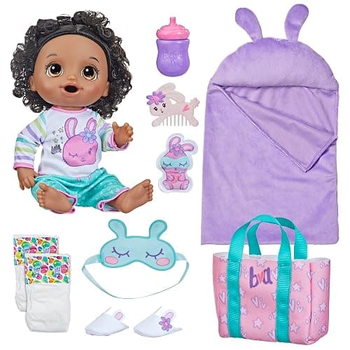 Baby Alive Bunny Sleepover Baby Doll, Bedtime-Themed 12-Inch Dolls, Sleeping Bag & Bunny-Themed Doll Accessories, Toys for 3 Year Old Girls and Boys and Up, Black Hair (Amazon Exclusive) - Image 1