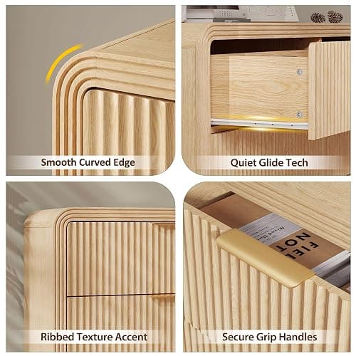 Decofy Fluted Drawers Dresser for Bedroom, Wood Dressers with Gold Handles, Modern Dressers with Wave Texture, Large Storage Chest of Drawers, Bedroom Dresser Organizer 47'' & 6 Drawers (Natural Oak) thumbnail 6