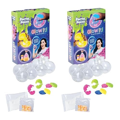 Doctor Squish Squishy Maker Neon Refill Pack | DIY Squishy Making Kit with 6 TPR Balloons, 6Reusable Clips, Glow in The Dark Sparkles & Slime Powder | Make Your Own Squishies | Ages 8 (Glow 2 Pack) - Image 1