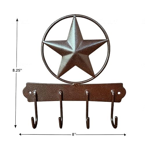 EcoRise Brown Texas Country Western Star Key Holder - Rustic Wall Decor Key Hanger for Home, Heavy Duty Iron, 4 Hooks thumbnail 3