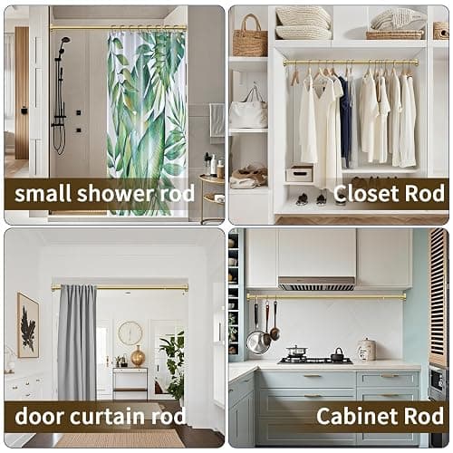 YNL Shower Curtain Rod 34-82 Inches, Non-Slip, Never Rust, No Drill Tension Curtain Rod for Bathroom & Window Stainless Steel Shower Rod, Brushed Gold thumbnail 8